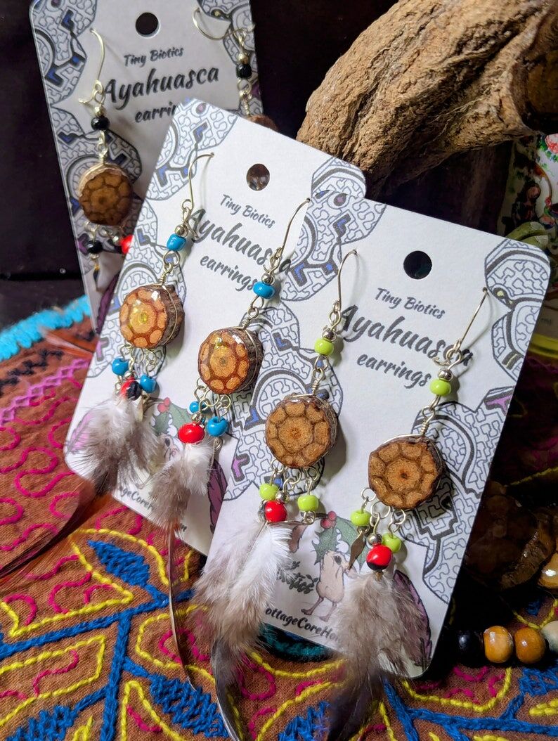 Shipibo Ayahuasca Vine Earrings, Ceremonial Shamanic Protection Jewelry Boho Plant  Medicine Ethically Harvested Spiritual Pendant