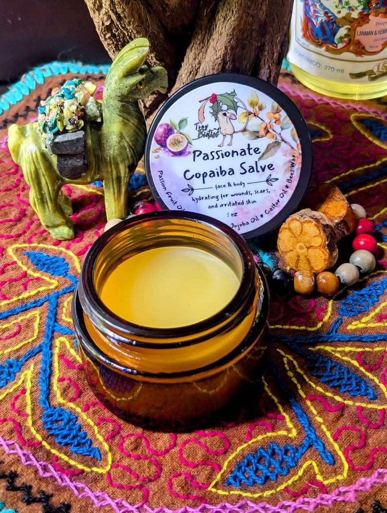 Passionate Copaiba Salve | 1oz Glass Amber Jar | Relief Sooth Heal Sun Burn Chapped Skin Bug Bites Poison Oak Ivy
