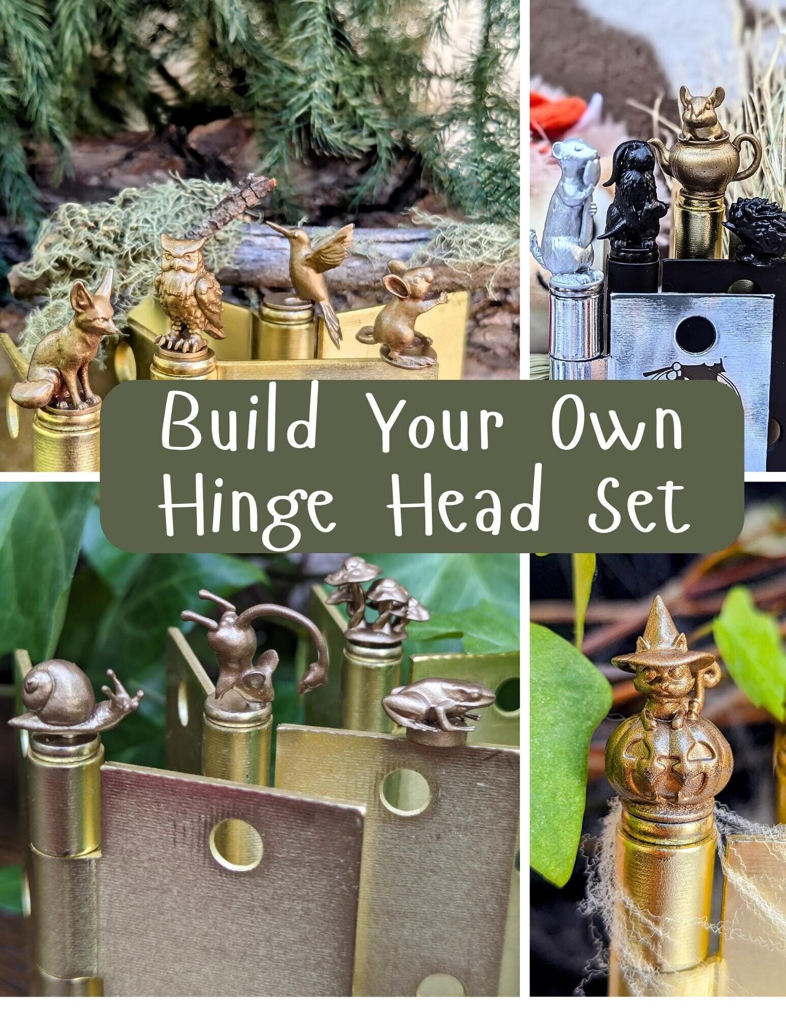 Hinge Head Custom Bundle Set | Cottage Core Decor | Build Your Own | Mouse Owl Hummingbird Pumpkin Mushroom Chinchilla Ferret Rabbit Otter